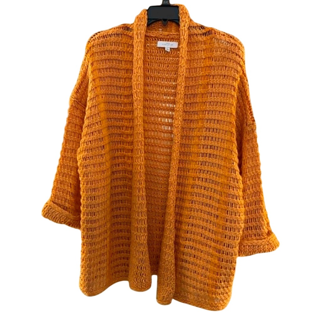 New Directions Cardigan Womens Medium Orange Open Knit Wool Blend Boho Sweater